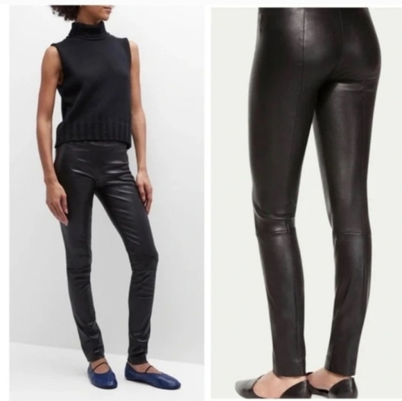 The Row Black Skinny Pants Leather Moto Lambskin Designer Luxury USA $1900 NEW